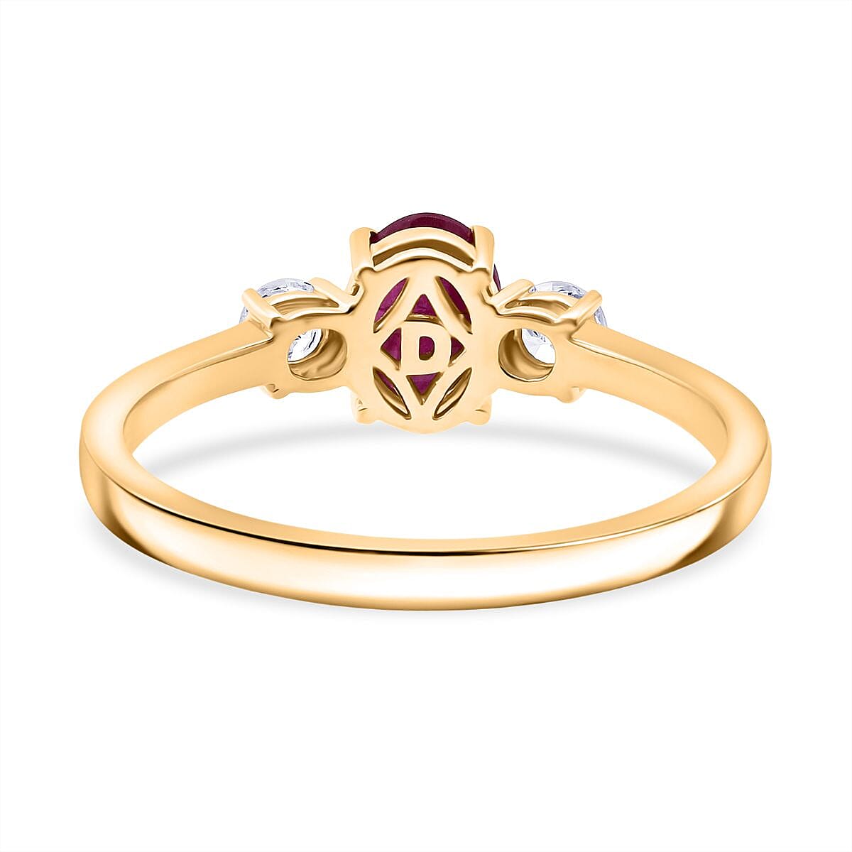 Luxuriant Mozambique Ruby & Lab Grown Diamond Ring in 18K Vermeil Yellow Gold Plated Sterling Silver 1.12 Ct.