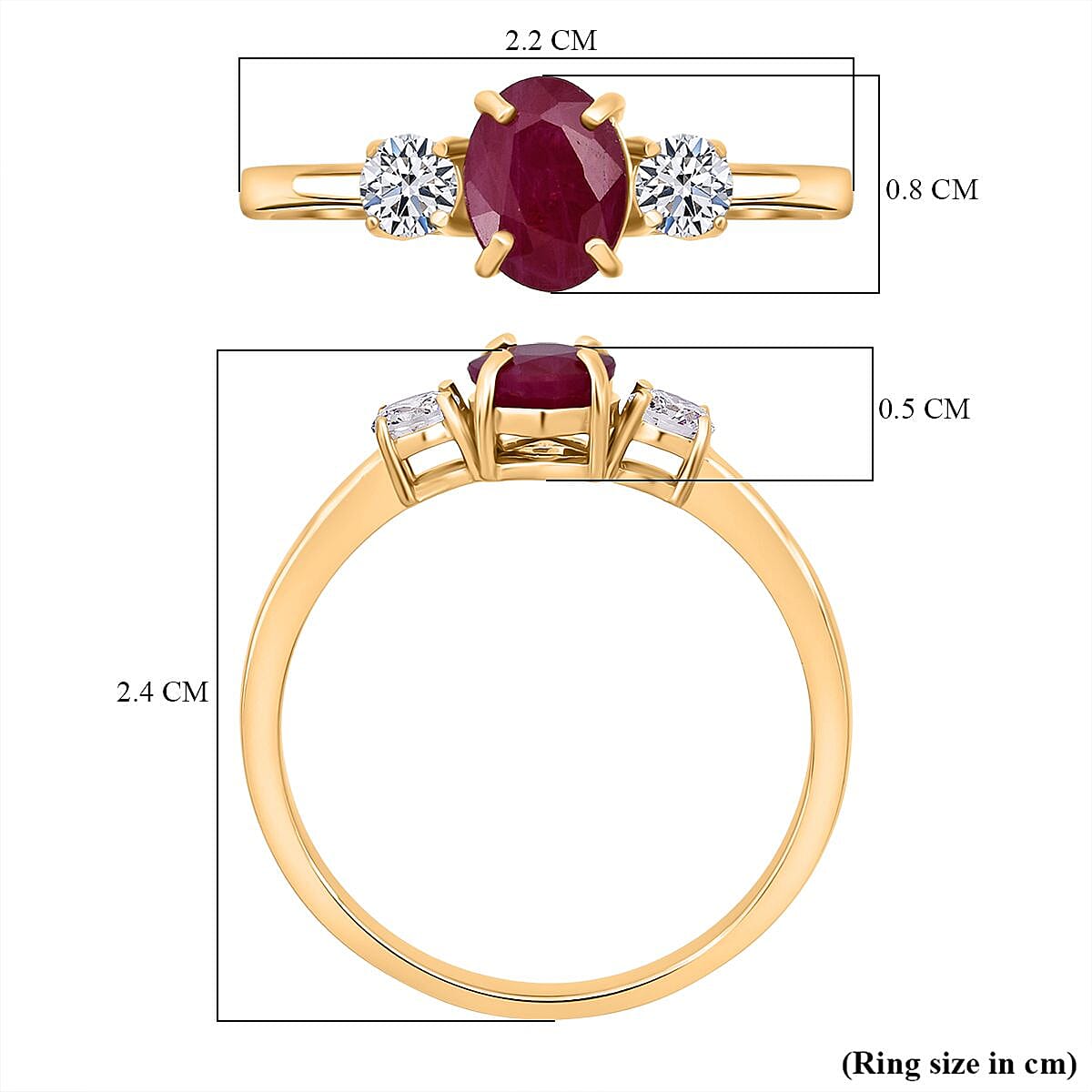 Luxuriant Mozambique Ruby & Lab Grown Diamond Ring in 18K Vermeil Yellow Gold Plated Sterling Silver 1.12 Ct.