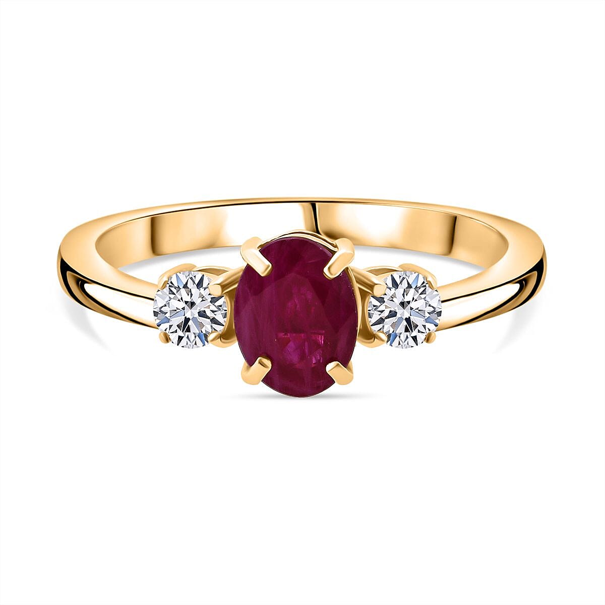 LUXURIANT Mozambique Ruby, Lab Grown Diamond Ring in 18K Vermeil Yellow Gold Plated Sterling Silver 1.12 Ct.