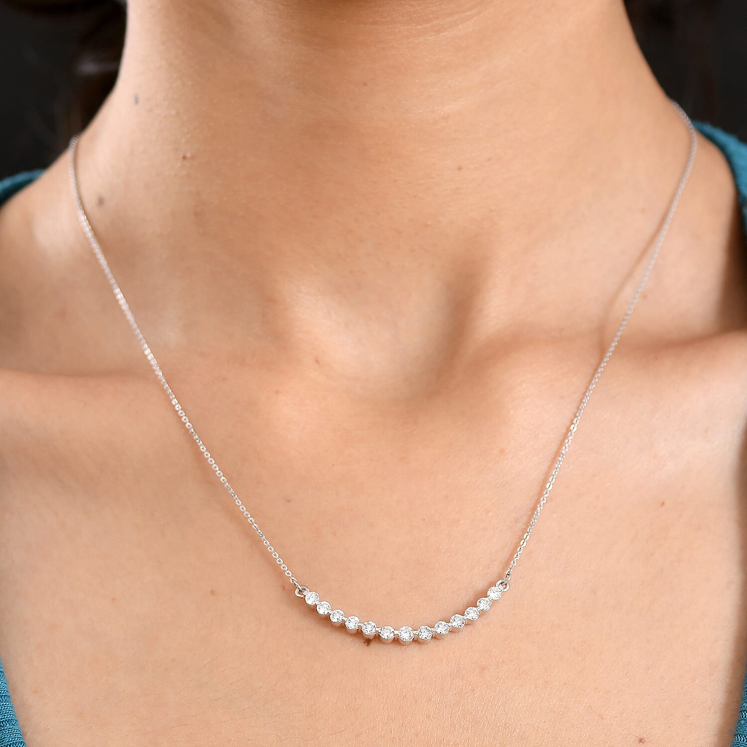 LUXURIANT SI-G-H Lab Grown Diamond Necklace (Size - 20) with Lobster Clasp in Rhodium Overlay Sterling Silver 1.00 Ct.