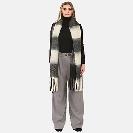 Heat Machine Checkered Scarf - Grey & White