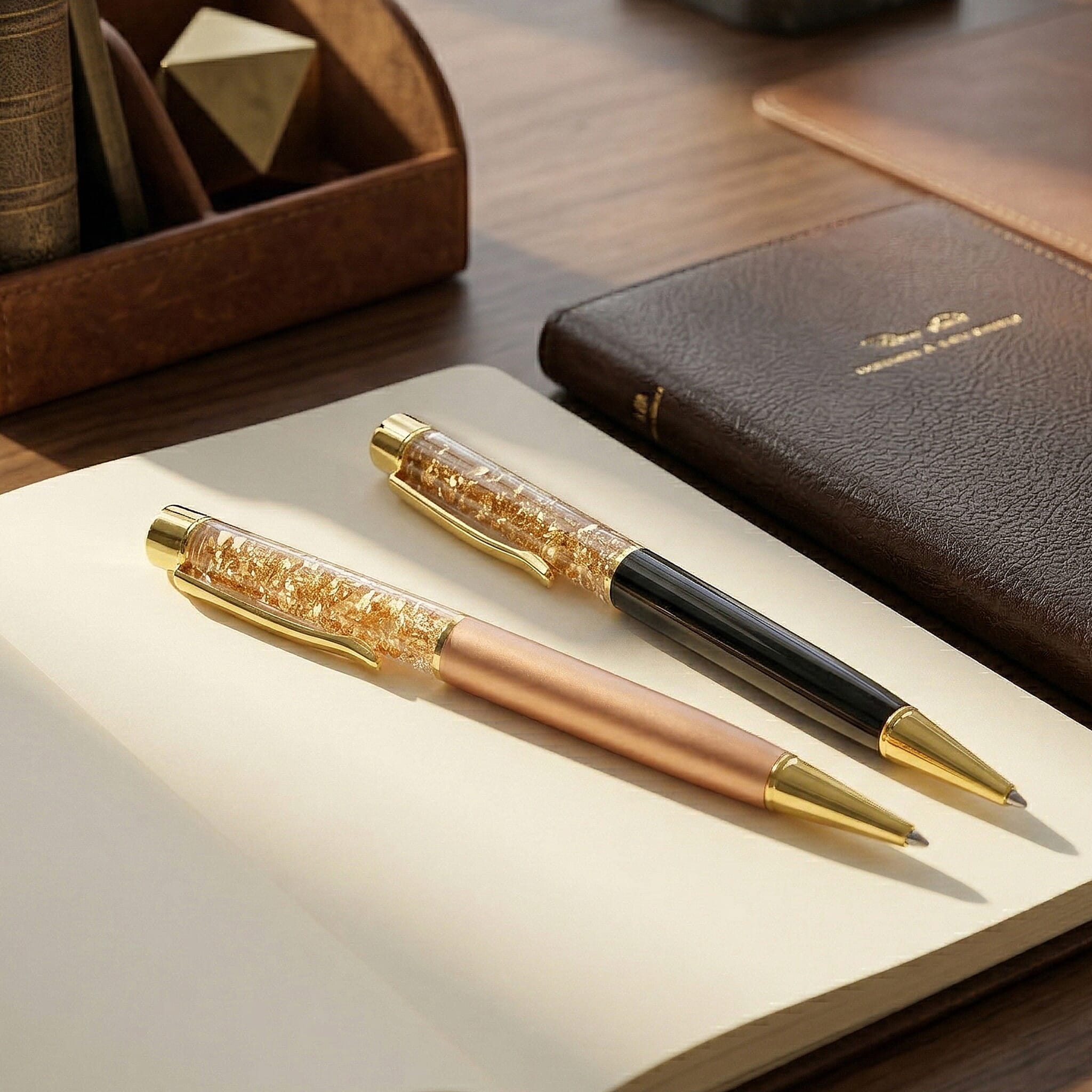 Two-Piece Gold Ballpoint Pen Set with 2 Refills (13.8cm)