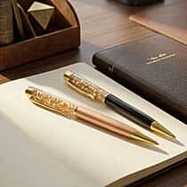 Two-Piece Gold Ballpoint Pen Set with 2 Refills (13.8cm)