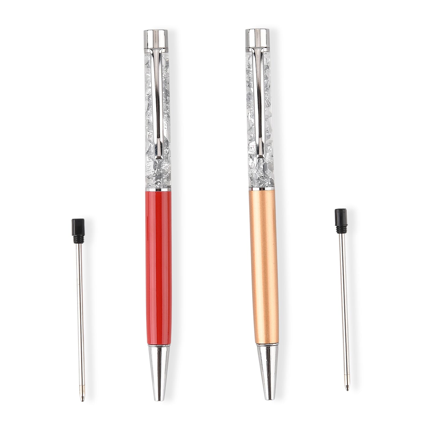 Two-Piece Silver Ballpoint Pen Set with 2 Refills (13.8cm)