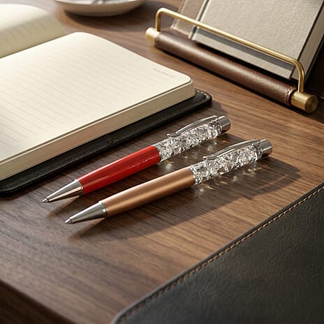 Livmore Set of 2 - 999 Fine Silver (99.9% Purity) Fortuna Flake Pens With 2 Refills & Gift Box
