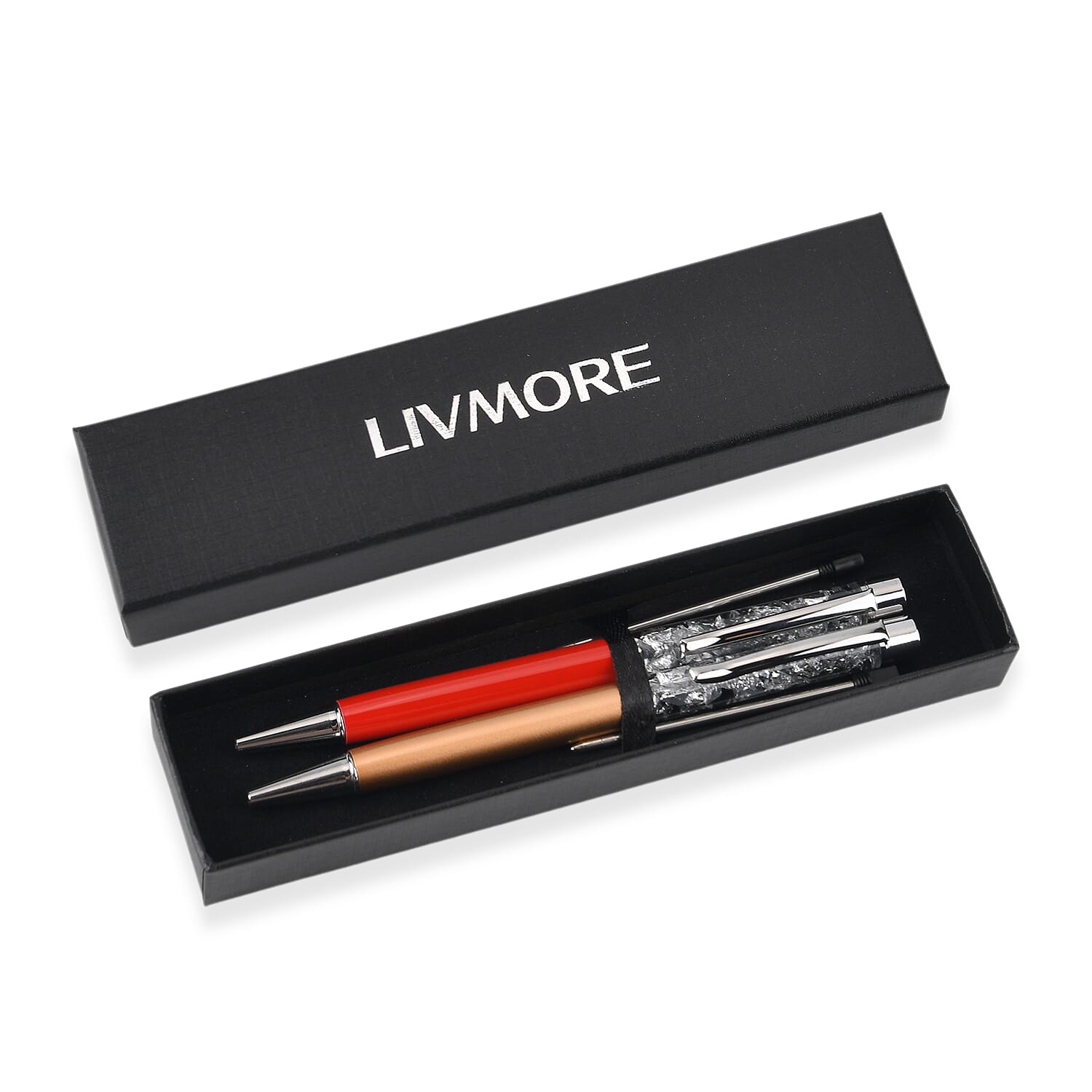 Two-Piece Silver Ballpoint Pen Set with 2 Refills (13.8cm)