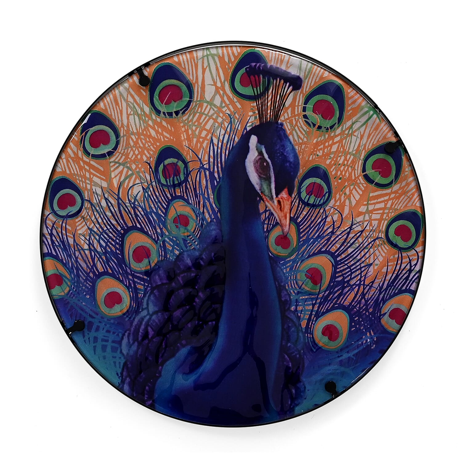 Peacock Design Round Glass Garden Table with Solar Powered LED (35.5 x 35.5 x 52.5 cm) - Multi Colour