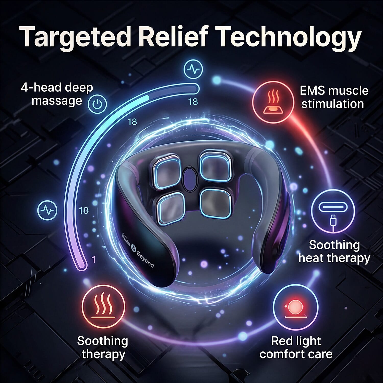 Bliss - Beyond Neck Massager with Red Light, EMS - Heat Therapy - USB Powered Lead Included