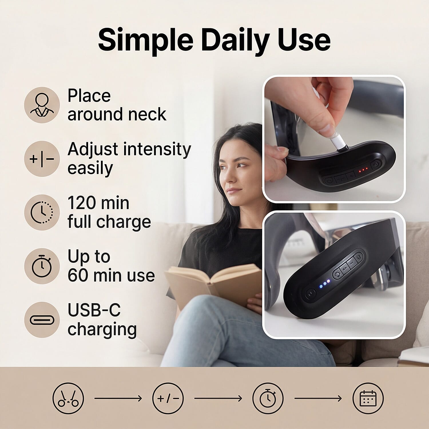 Bliss - Beyond Neck Massager with Red Light, EMS - Heat Therapy - USB Powered Lead Included