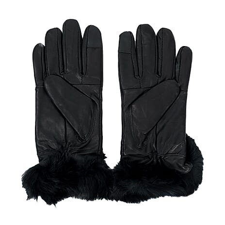 HeatMate Handtouch Genuine Leather Gloves with Faux Fur (Size - M) - Black