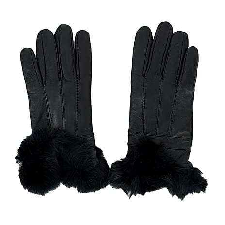 HeatMate Handtouch Genuine Leather Gloves with Faux Fur (Size - M) - Black