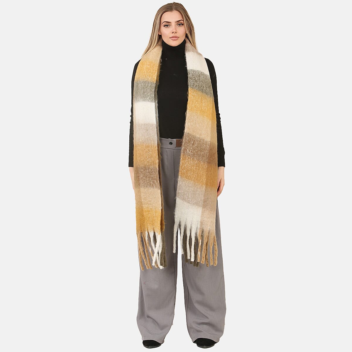 BRAND NEW LAUNCH - Heat Machine Checkered Scarf-  Yellow & White