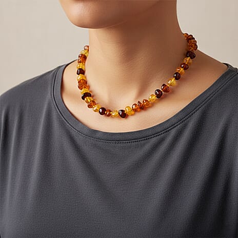 One Time Deal- Baltic Amber Organic Shape Necklace (Size - 20) - Multi