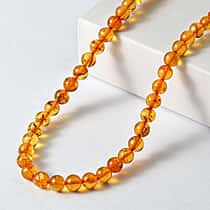 One Time Deal - Baltic Amber Round Beads Necklace (Size - 18-2 EXT) in Rhodium Plating