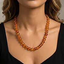 One Time Deal - Baltic Amber Round Beads Necklace (Size - 18-2 EXT) in Rhodium Plating