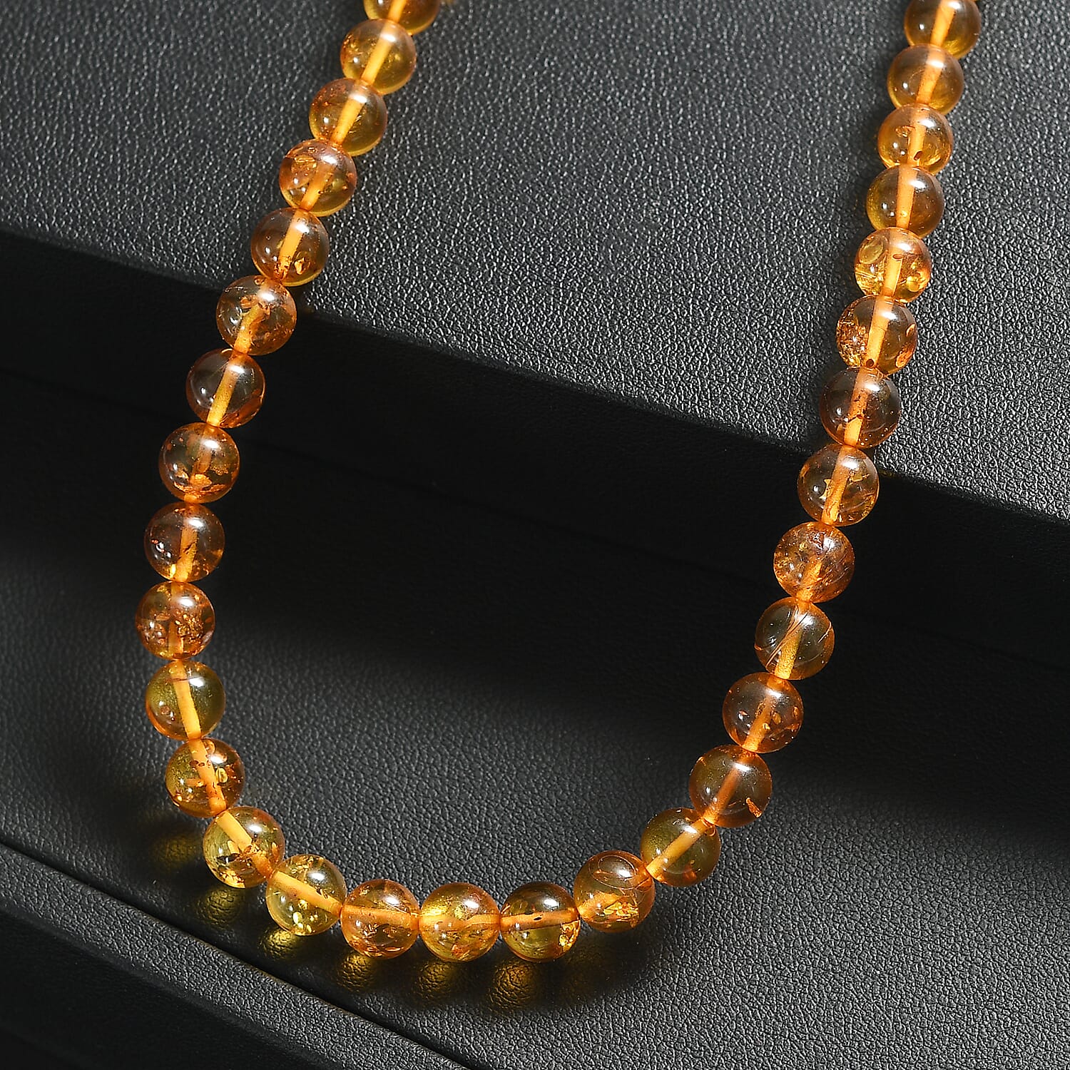 One Time Deal - Baltic Amber Round Beads Necklace (Size - 18-2 EXT) in Rhodium Plating