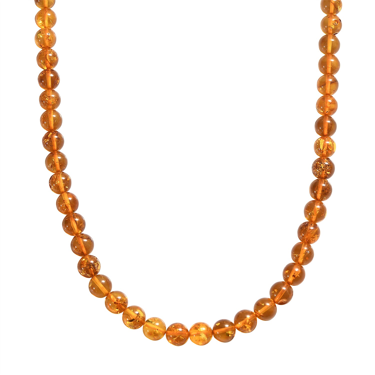 One Time Deal - Baltic Amber Round Beads Necklace (Size - 18-2 EXT) in Rhodium Plating