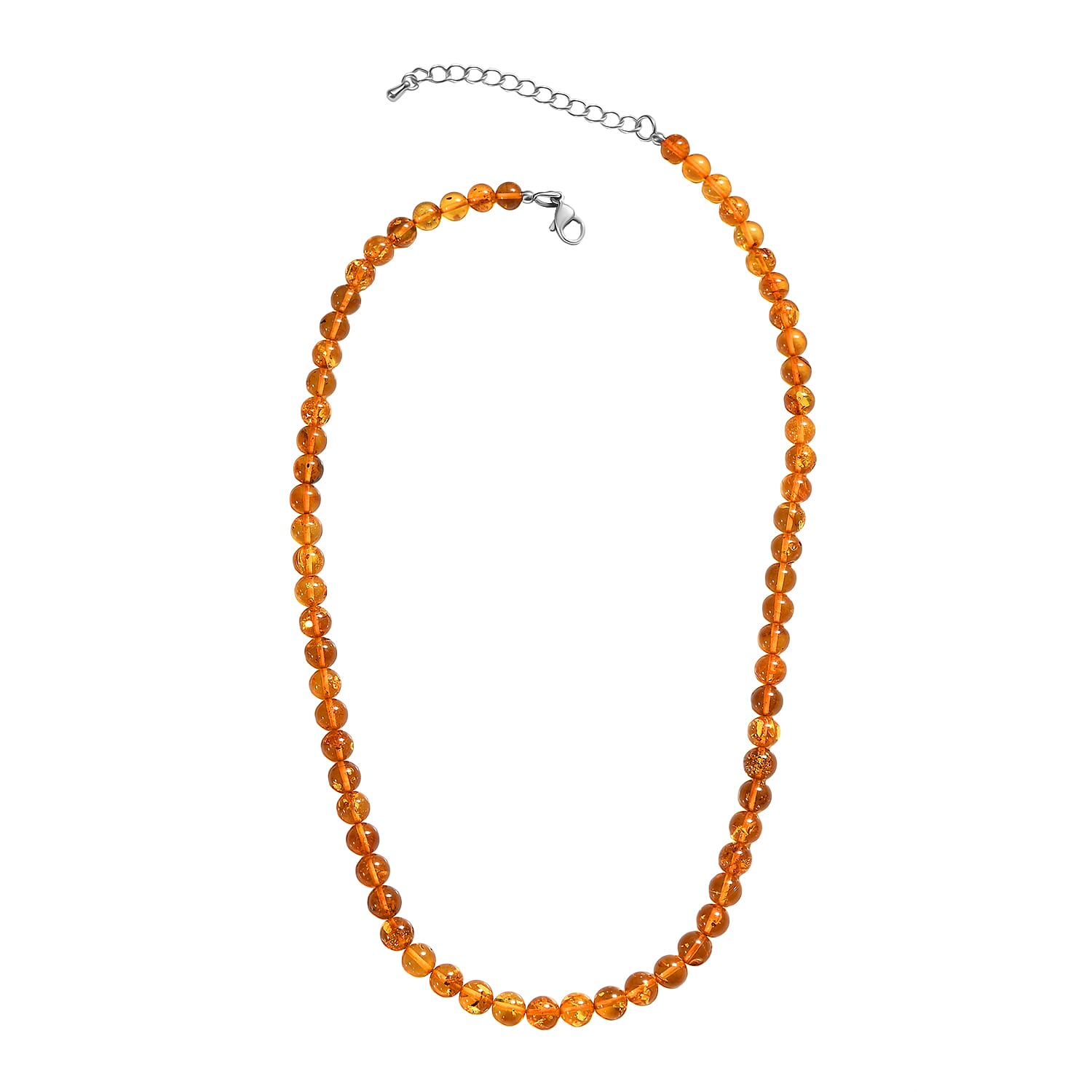 One Time Deal - Baltic Amber Round Beads Necklace (Size - 18-2 EXT) in Rhodium Plating