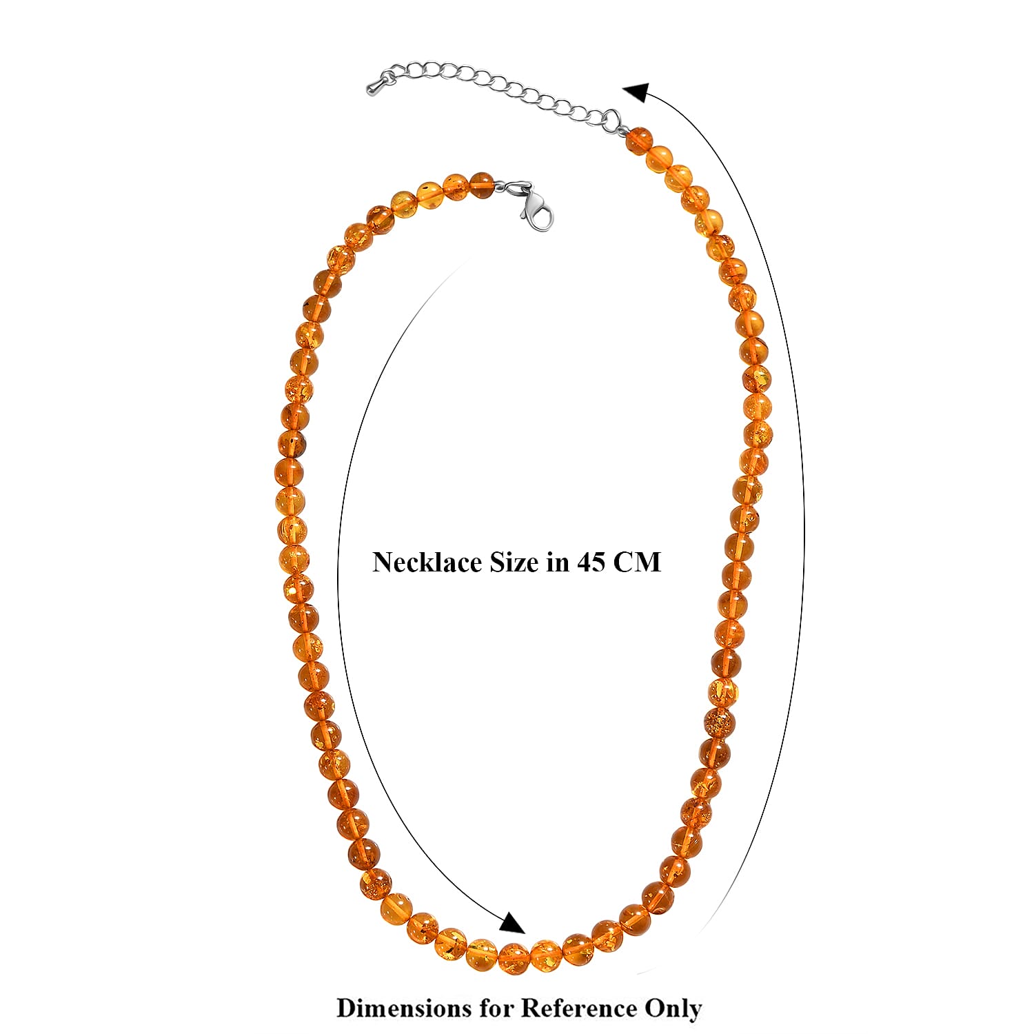 One Time Deal - Baltic Amber Round Beads Necklace (Size - 18-2 EXT) in Rhodium Plating