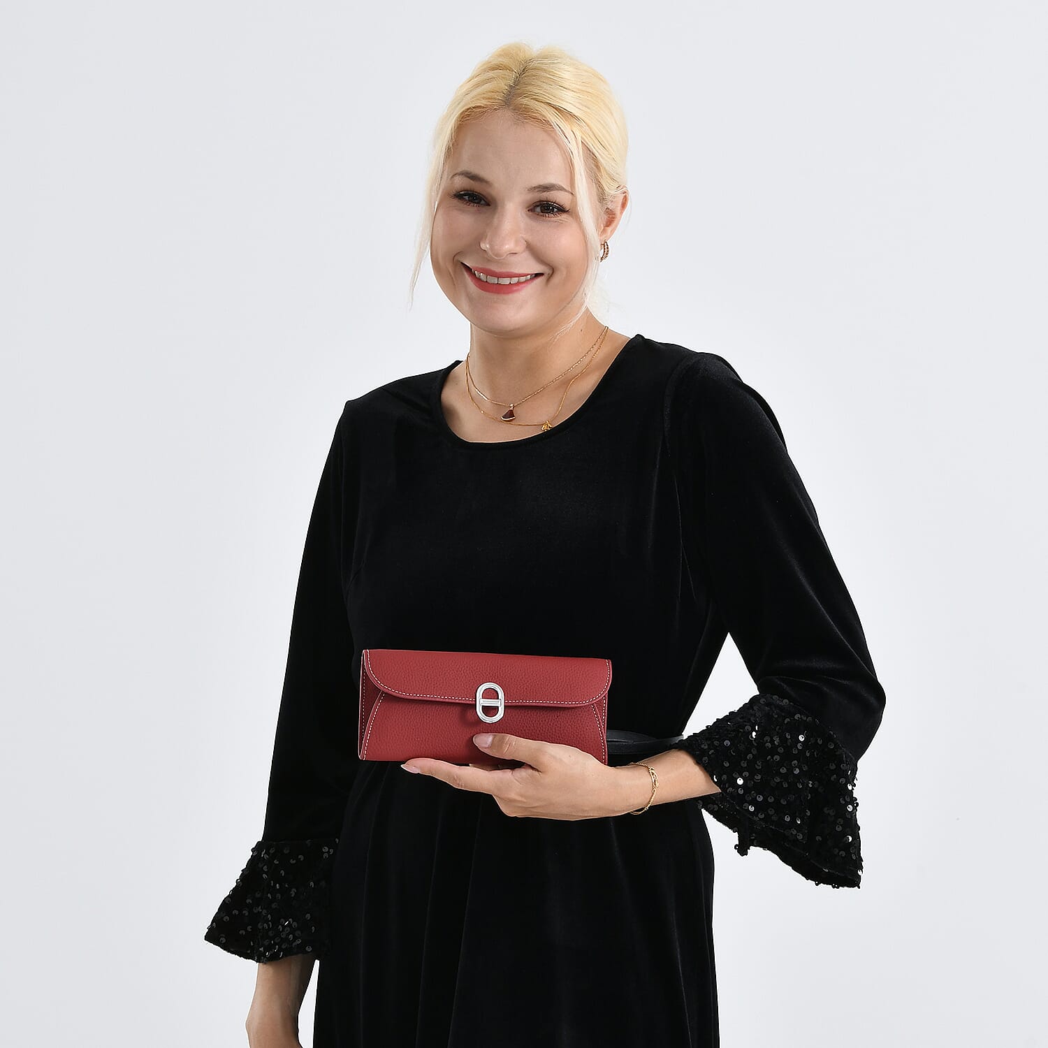 Genuine Leather RFID Protected Slimline Clutch - Burgundy