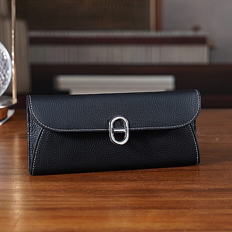 Genuine Leather RFID Protected Slimline Clutch - Black