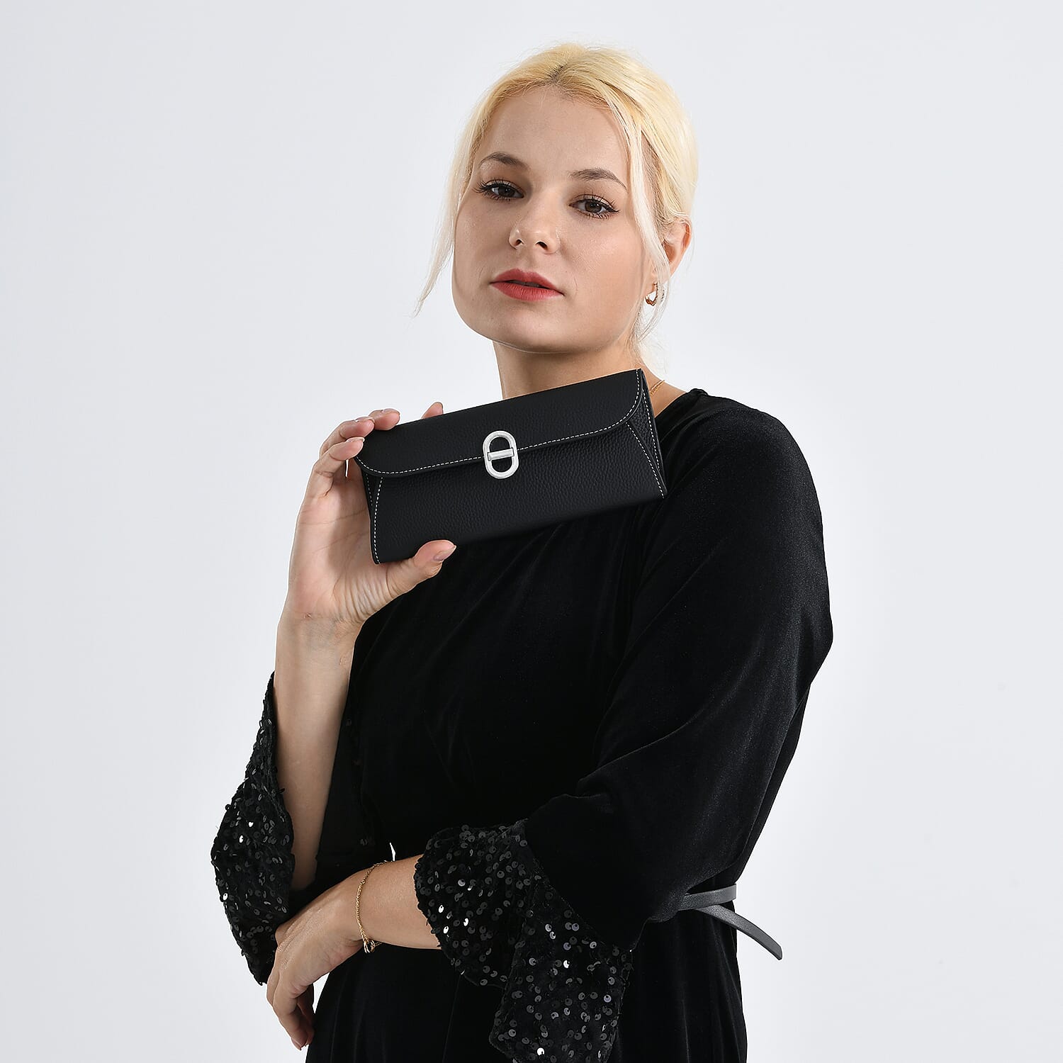 Genuine Leather RFID Protected Slimline Clutch - Black