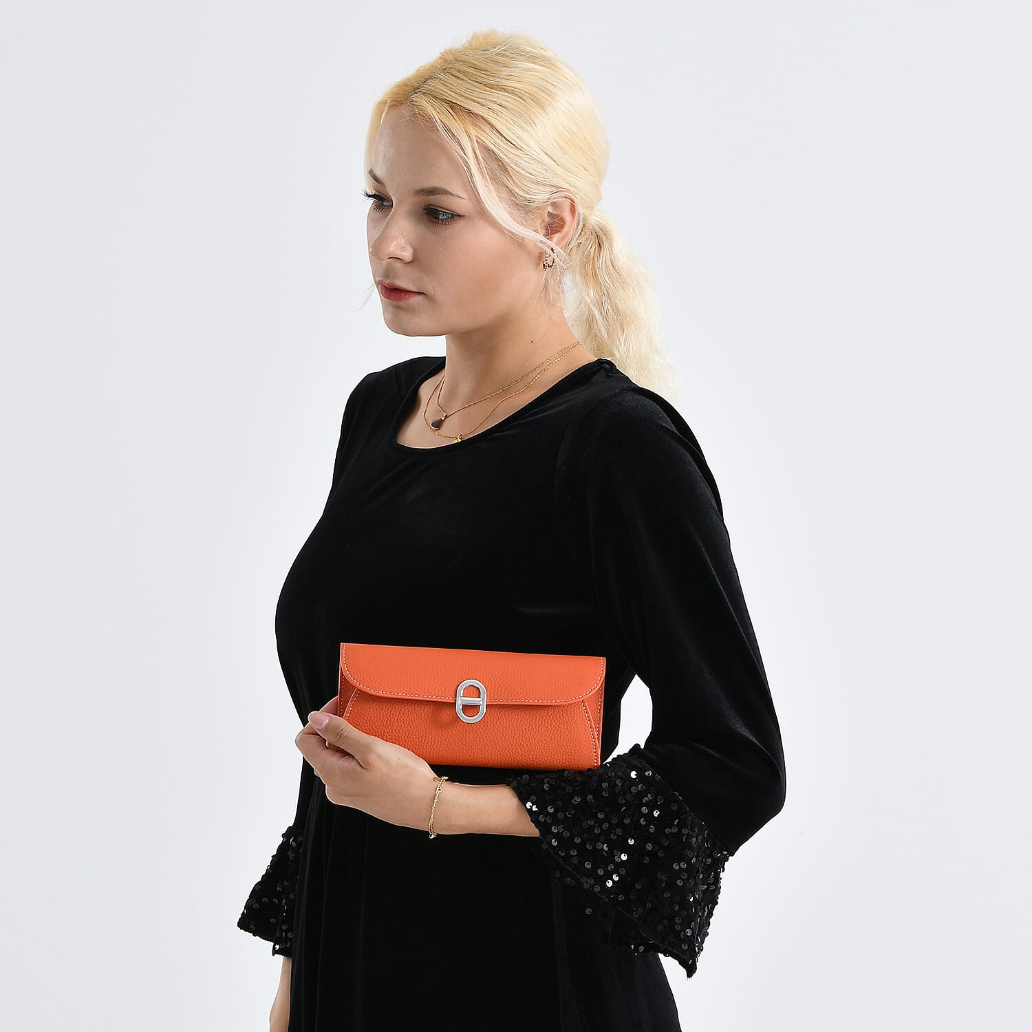Genuine Leather RFID Protected Slimline Clutch - Orange