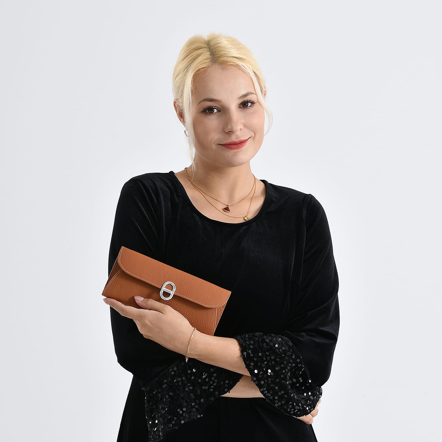 Genuine Leather RFID Protected Slimline Clutch - Tan