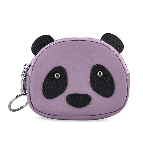 Genuine Leather Panda Print Pattern Wallet with Dual Zip (Size 12x4x10 cm) - Purple