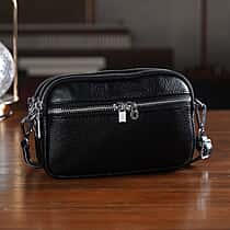 Genuine Leather Designer Minimalist Shoulder Bag - Black