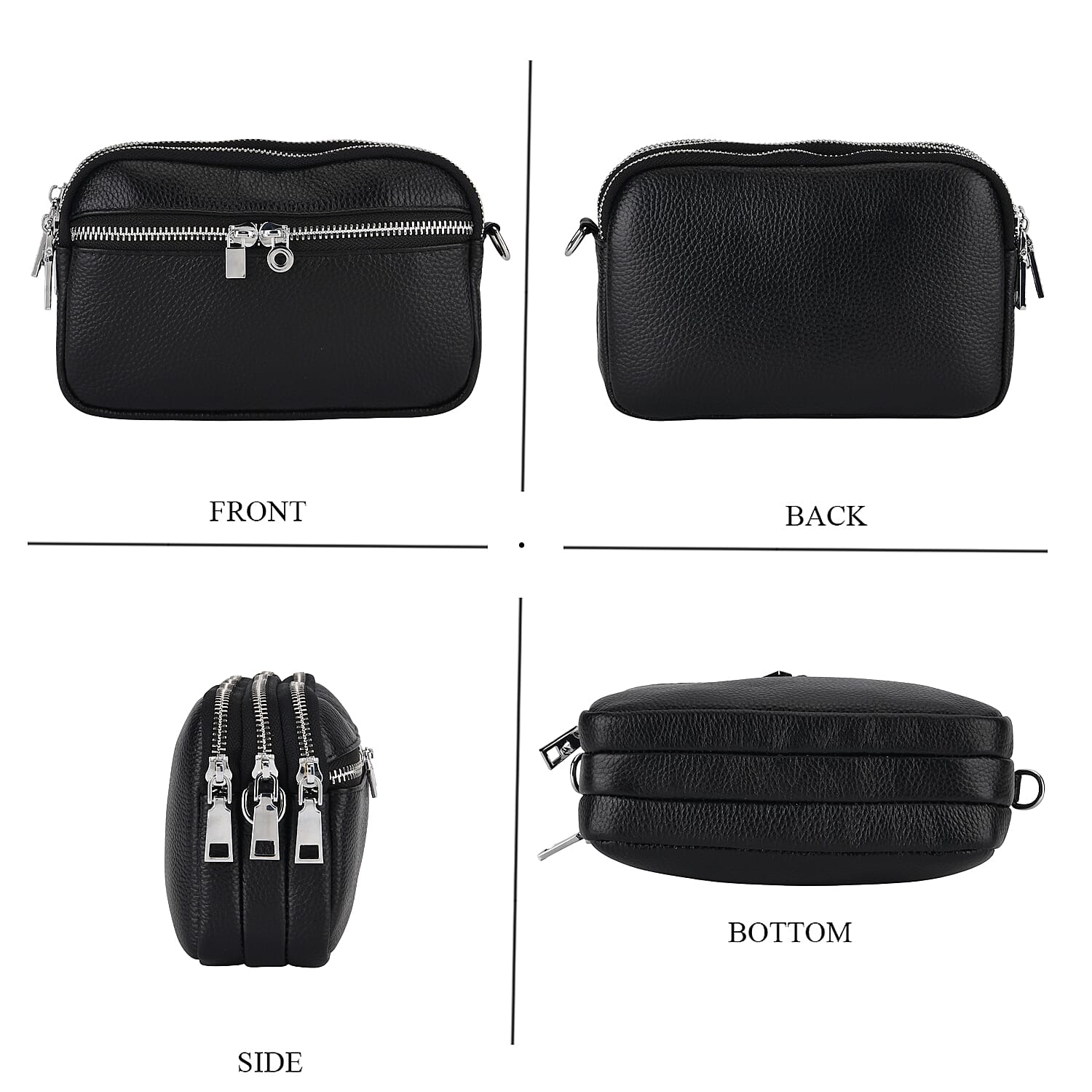 Genuine Leather Designer Minimalist Shoulder Bag - Black