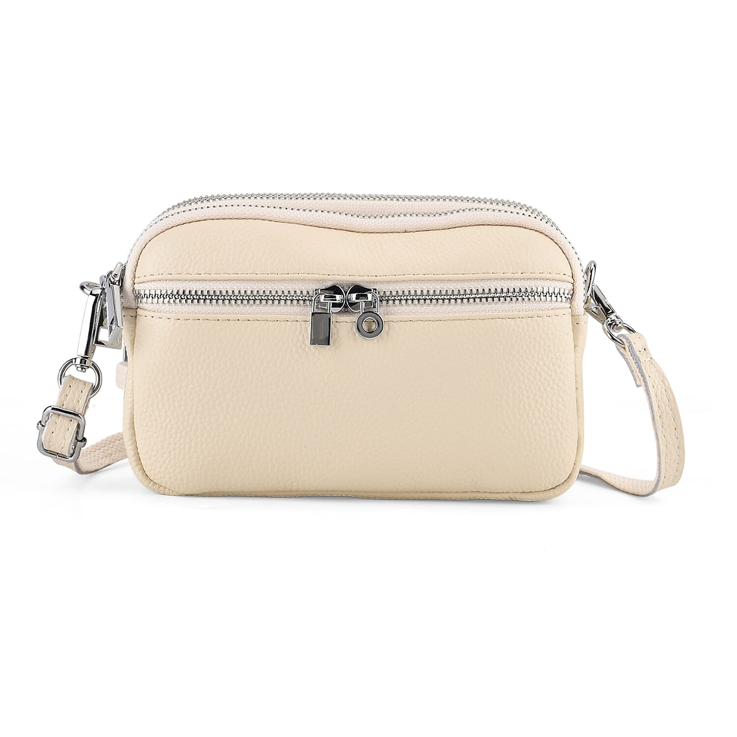 Genuine Leather Designer Minimalist Shoulder Bag - Off White