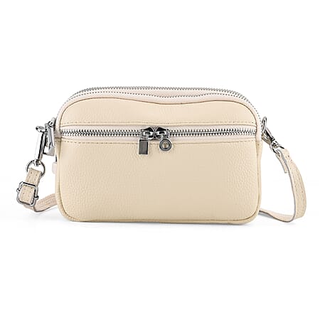 Genuine Leather Designer Minimalist Shoulder Bag - Off White