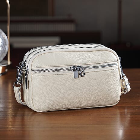 Genuine Leather Designer Minimalist Shoulder Bag - Off White