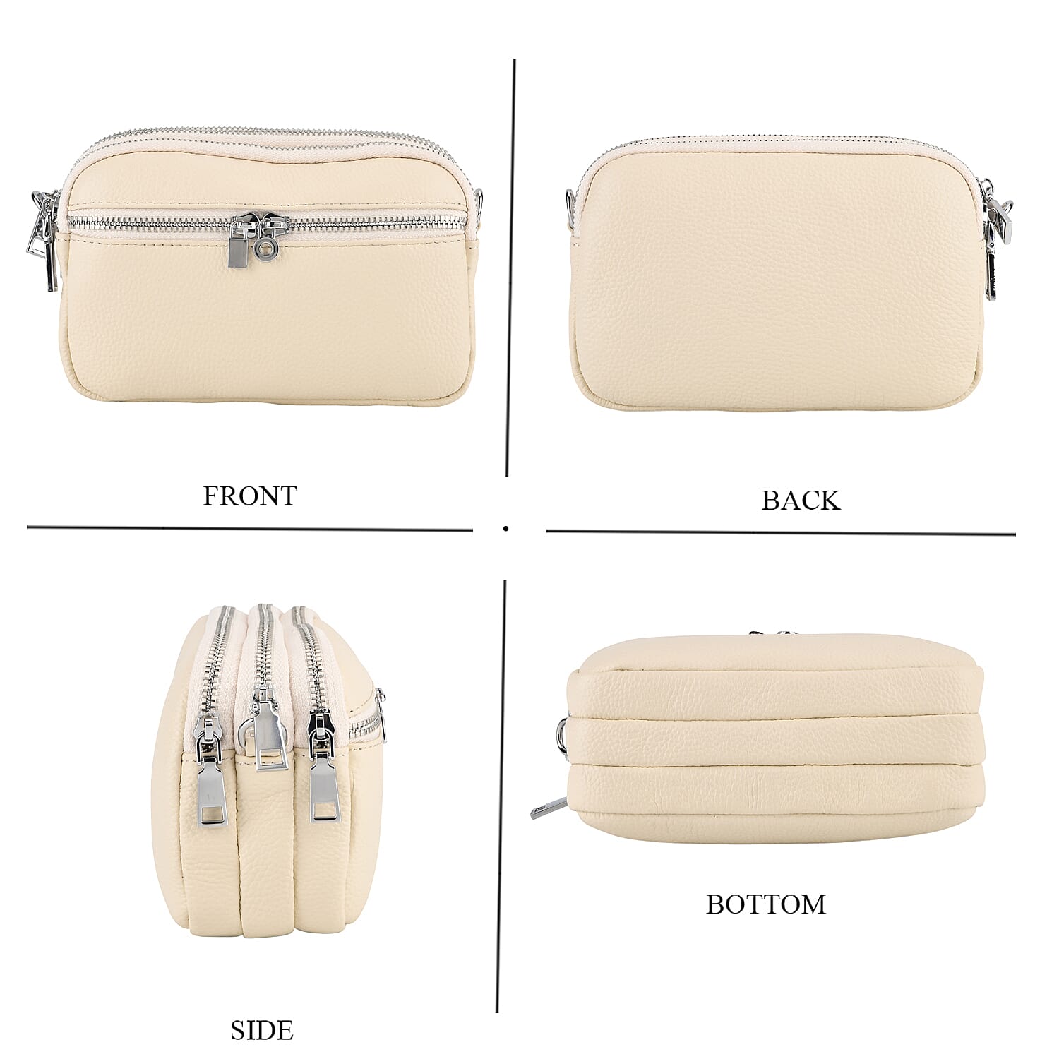 Genuine Leather Designer Minimalist Shoulder Bag - Off White