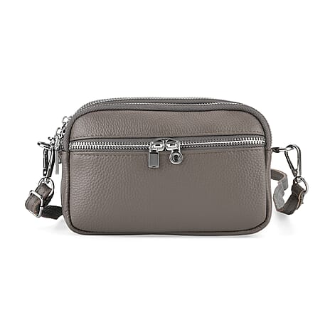 Genuine Leather Designer Minimalist Shoulder Bag - Grey