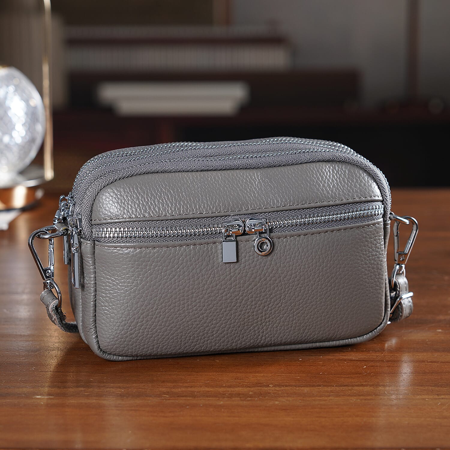 Genuine Leather Designer Minimalist Shoulder Bag - Grey