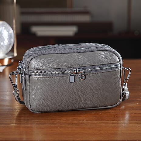 Genuine Leather Designer Minimalist Shoulder Bag - Grey