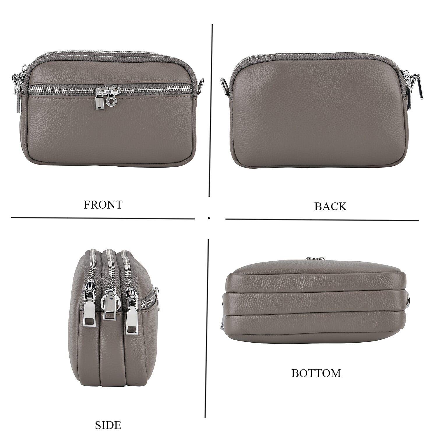 Genuine Leather Designer Minimalist Shoulder Bag - Grey