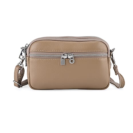 Genuine Leather Designer Minimalist Shoulder Bag - Khaki