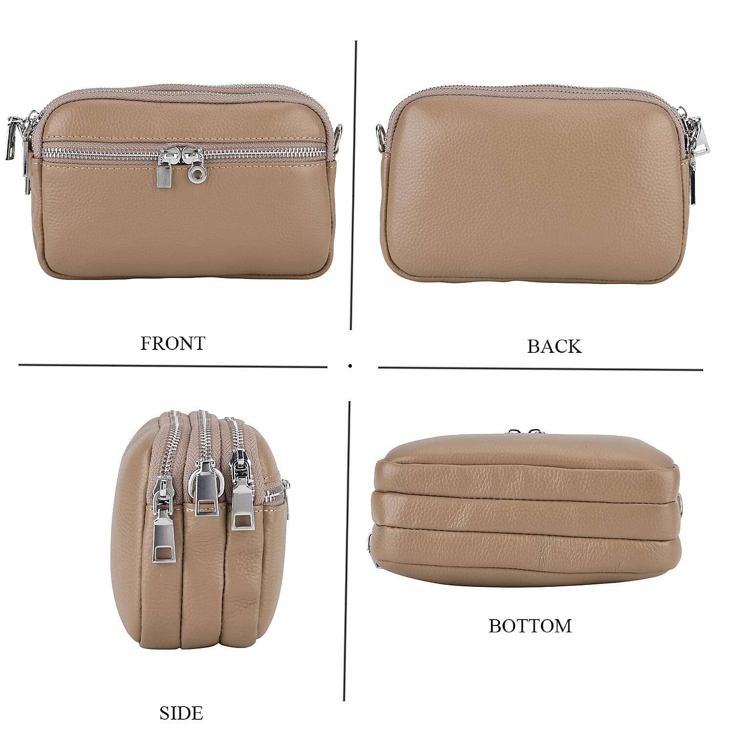 Genuine Leather Designer Minimalist Shoulder Bag - Khaki