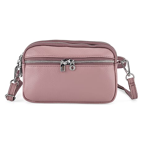 Genuine Leather Designer Minimalist Shoulder Bag - Dusty Pink