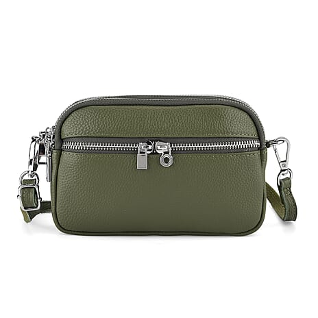Genuine Leather Designer Minimalist Shoulder Bag - Olive Green