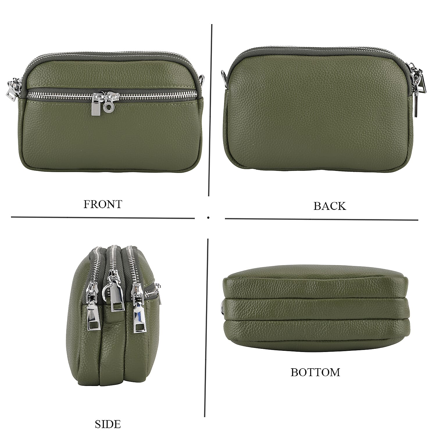 Genuine Leather Designer Minimalist Shoulder Bag - Olive Green