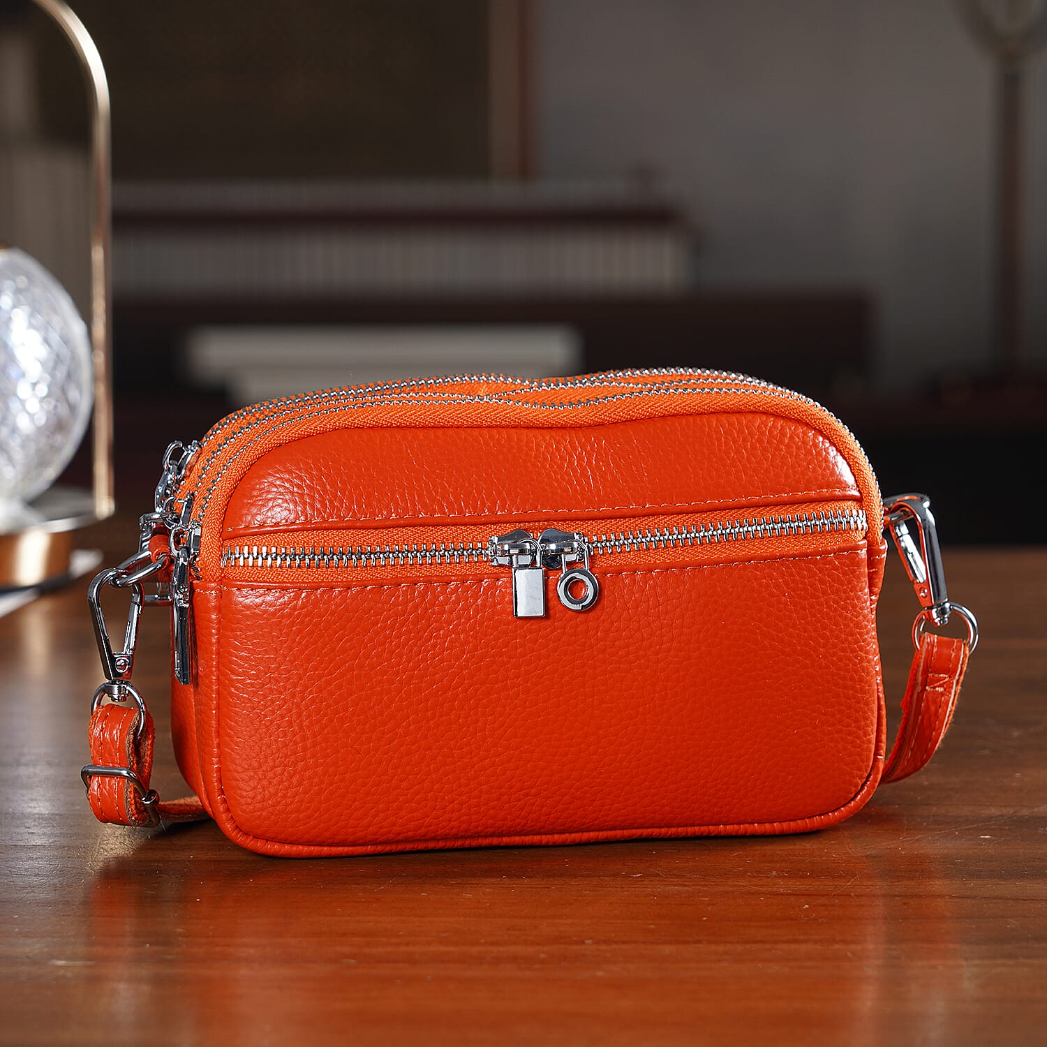Genuine Leather Designer Minimalist Shoulder Bag - Orange