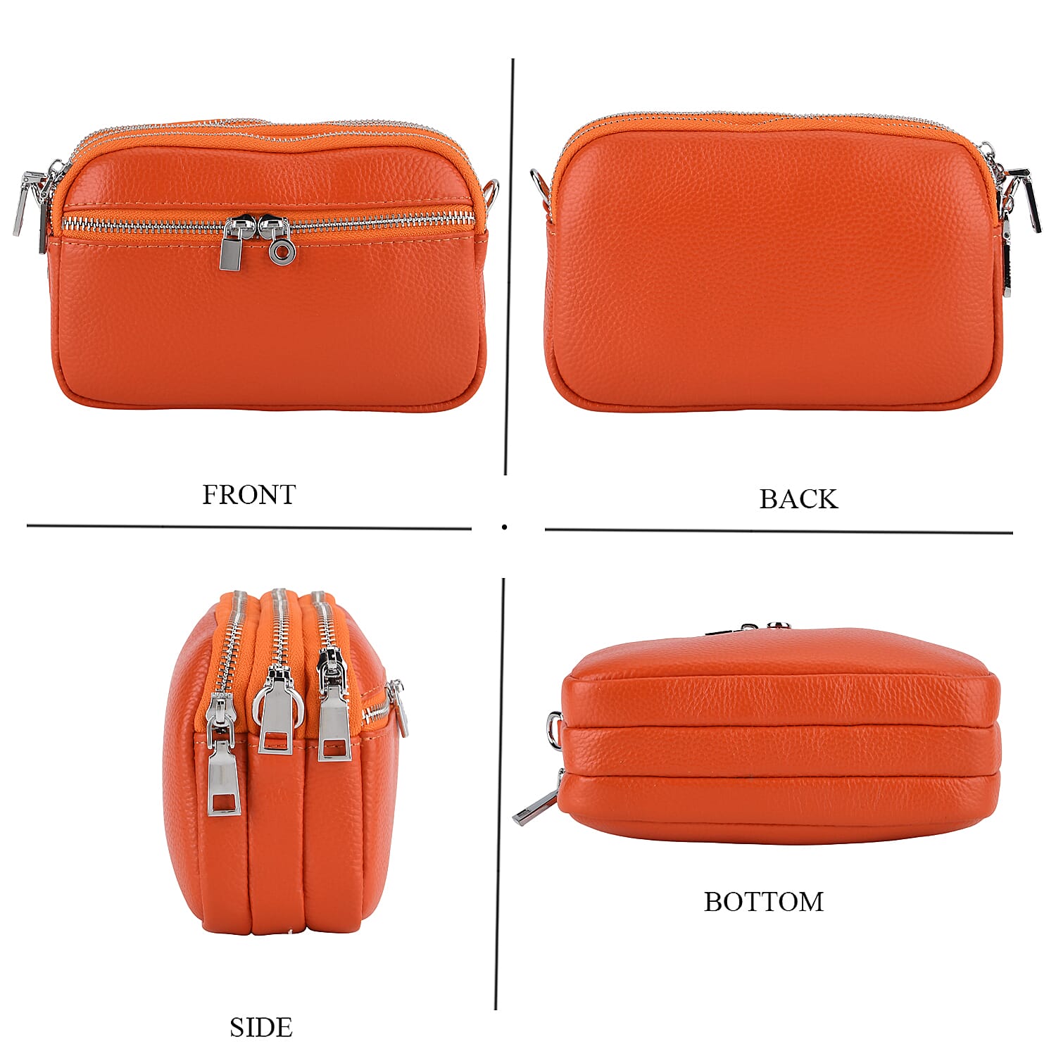Genuine Leather Designer Minimalist Shoulder Bag - Orange