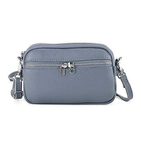 Genuine Leather Designer Minimalist Shoulder Bag - Dusty Blue
