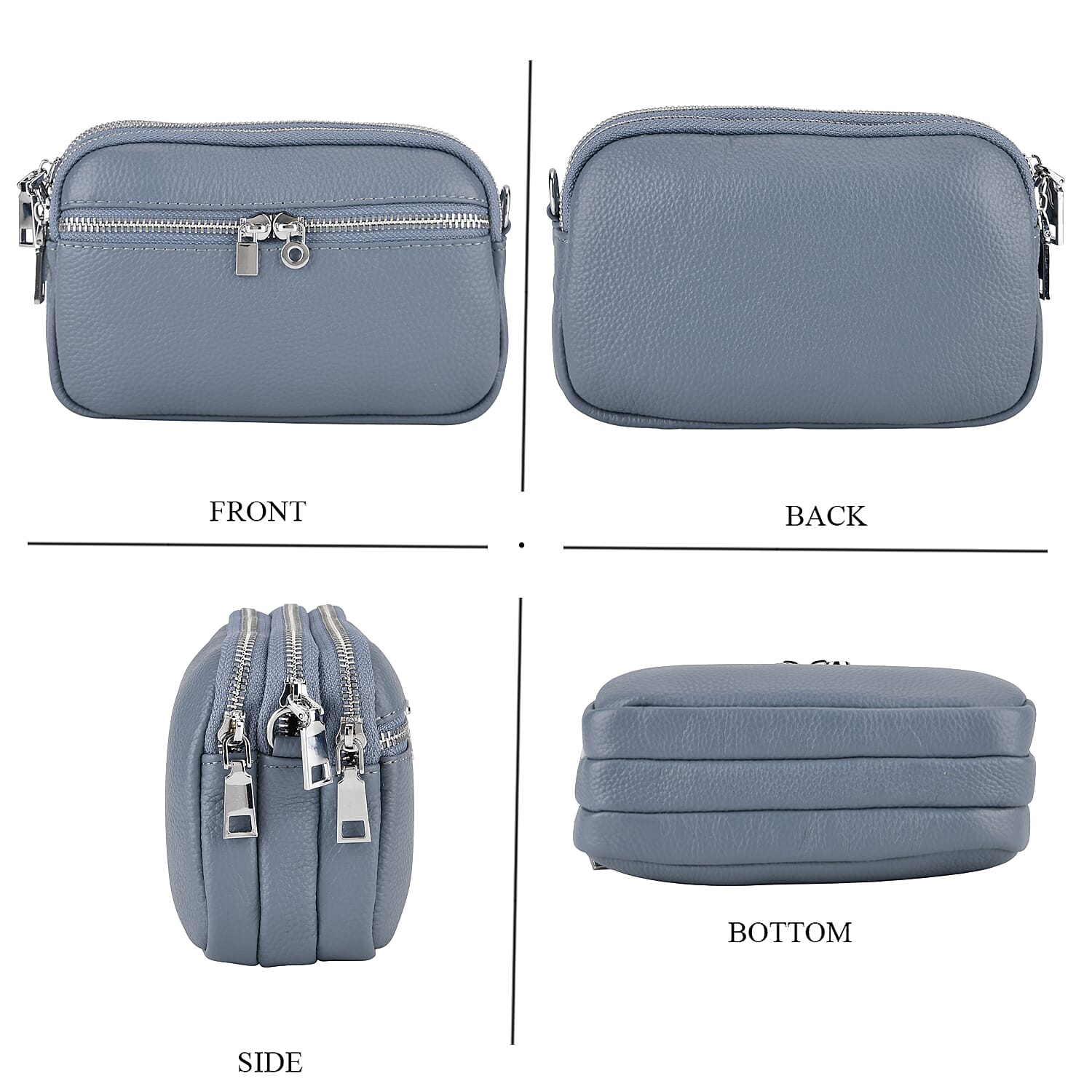 Genuine Leather Designer Minimalist Shoulder Bag - Dusty Blue