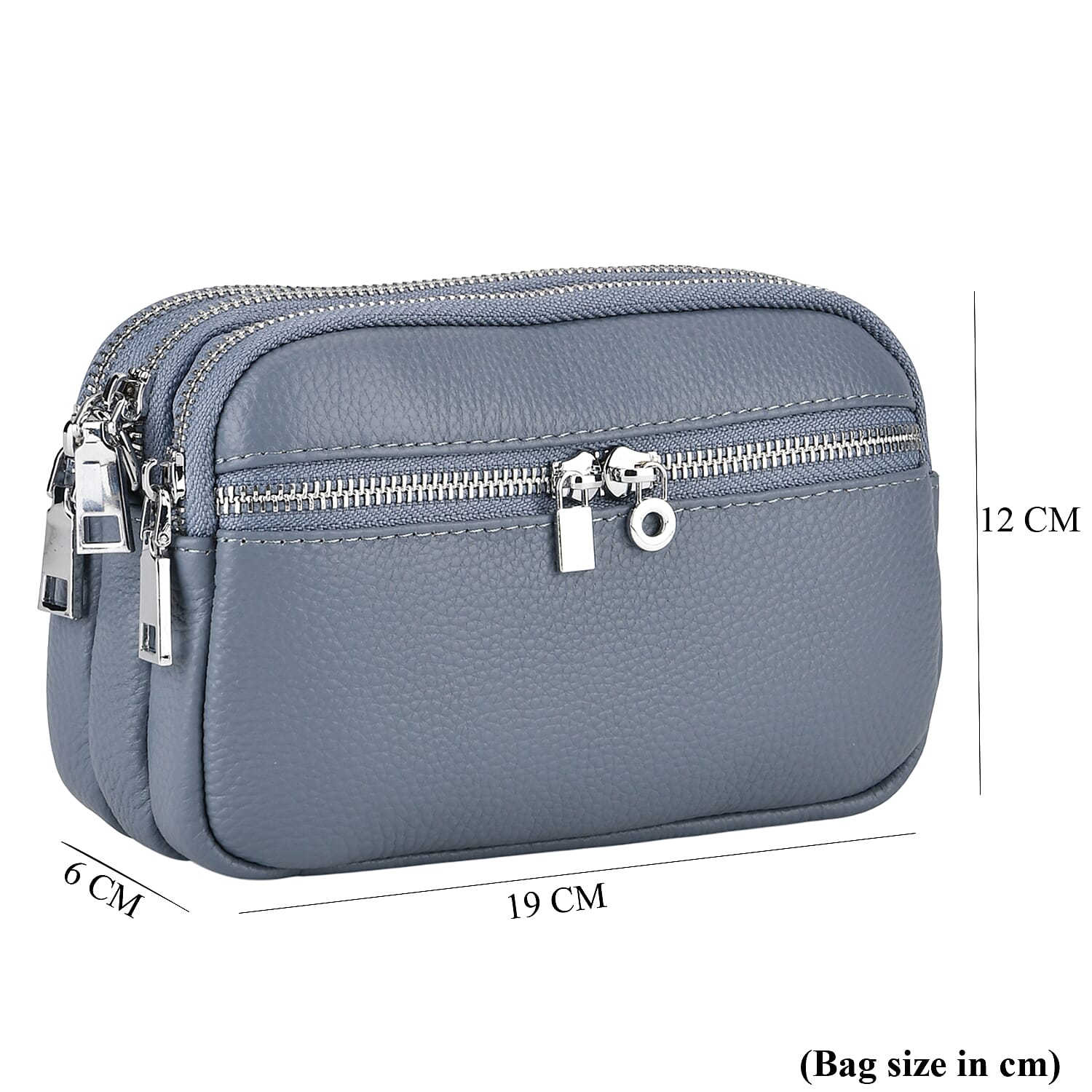 Genuine Leather Designer Minimalist Shoulder Bag - Dusty Blue