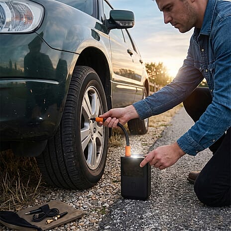 Portable Smart Air Pump - 4000mAh Rechargeable Tyre Inflator, 150 PSI Cordless Electric Pump with Power Bank Function - Black